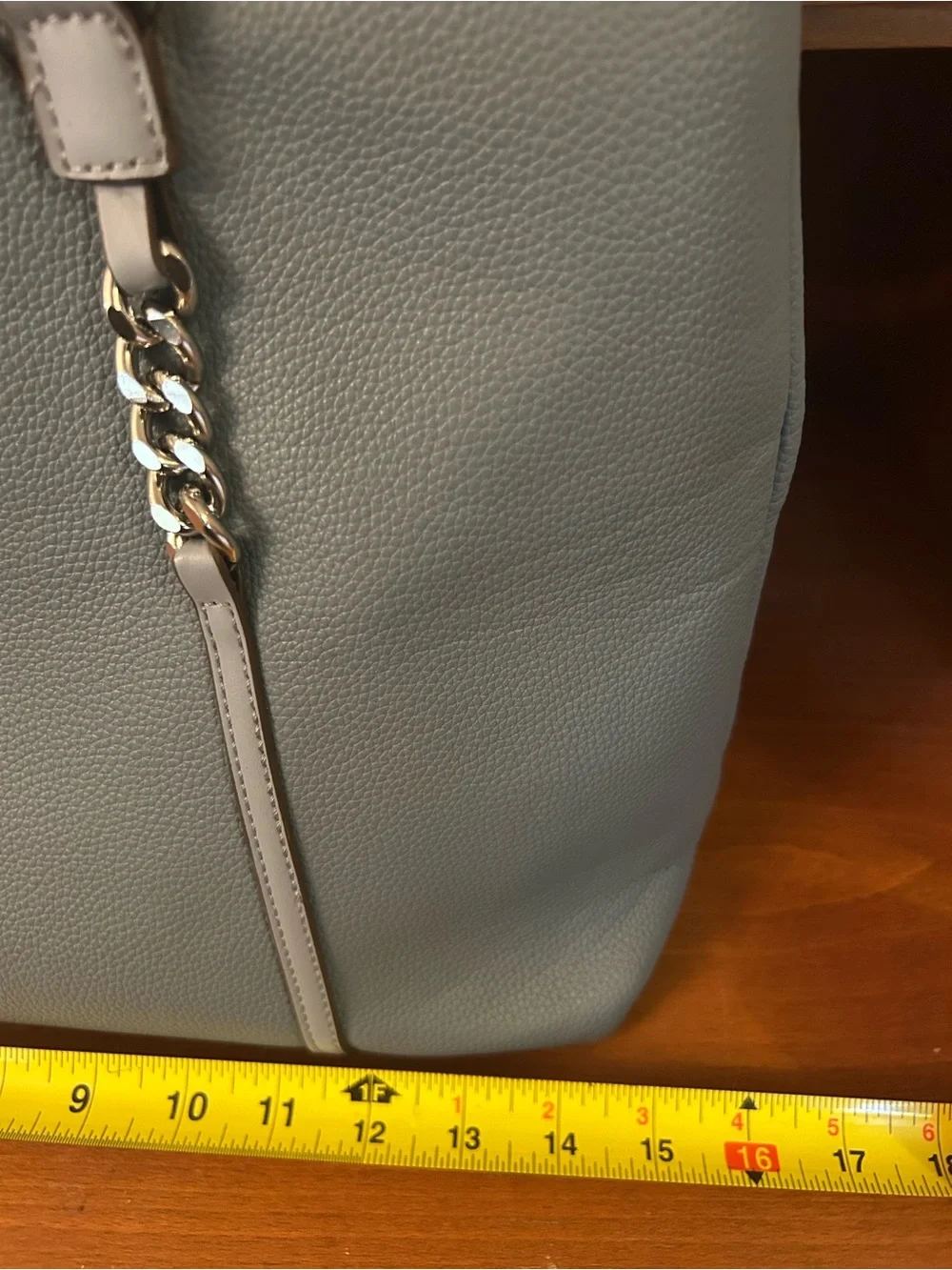 Ellen Tracy Light Blue-Gray Double-Handle Tote with Chain Accents